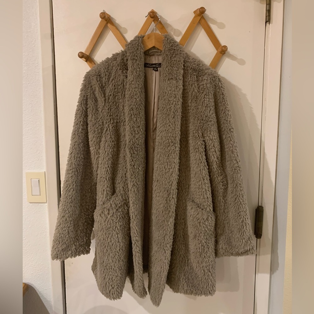 Kenneth Cole Faux Fur Fuzzy Open Front Jacket size M